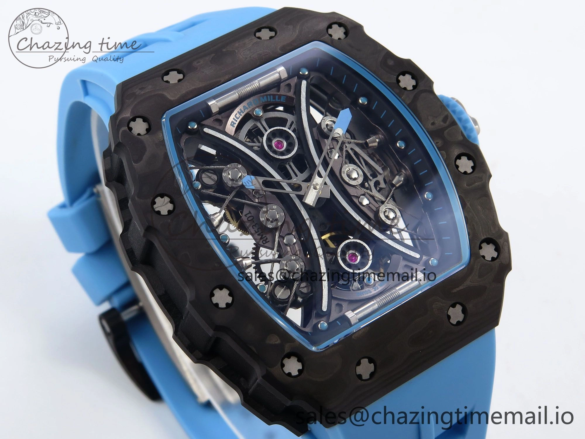 RM053-01 Real Forge Carbon JBF Best Edition Skeleton Dial on Blue Rubber Strap Asian Movement