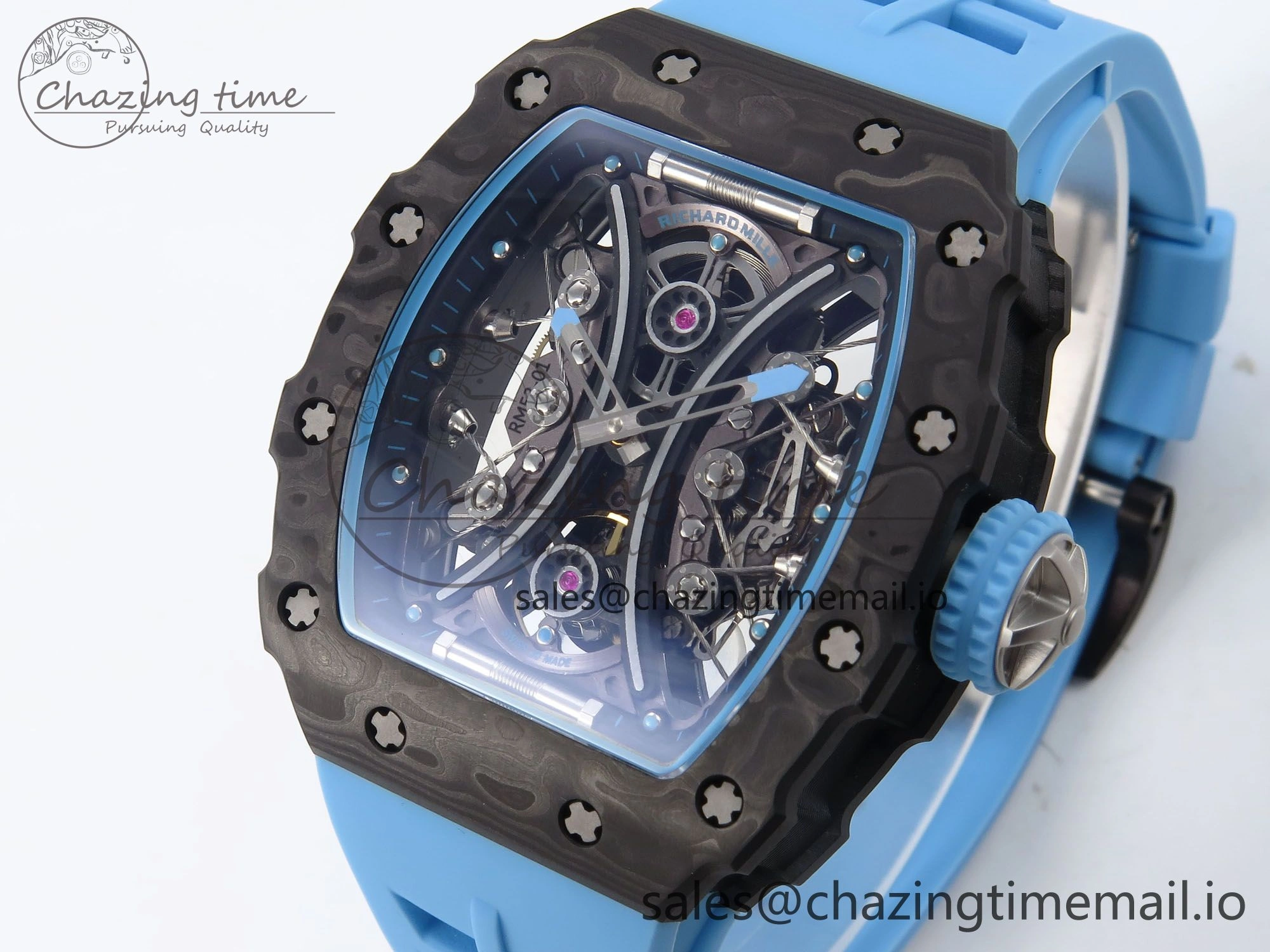 RM053-01 Real Forge Carbon JBF Best Edition Skeleton Dial on Blue Rubber Strap Asian Movement