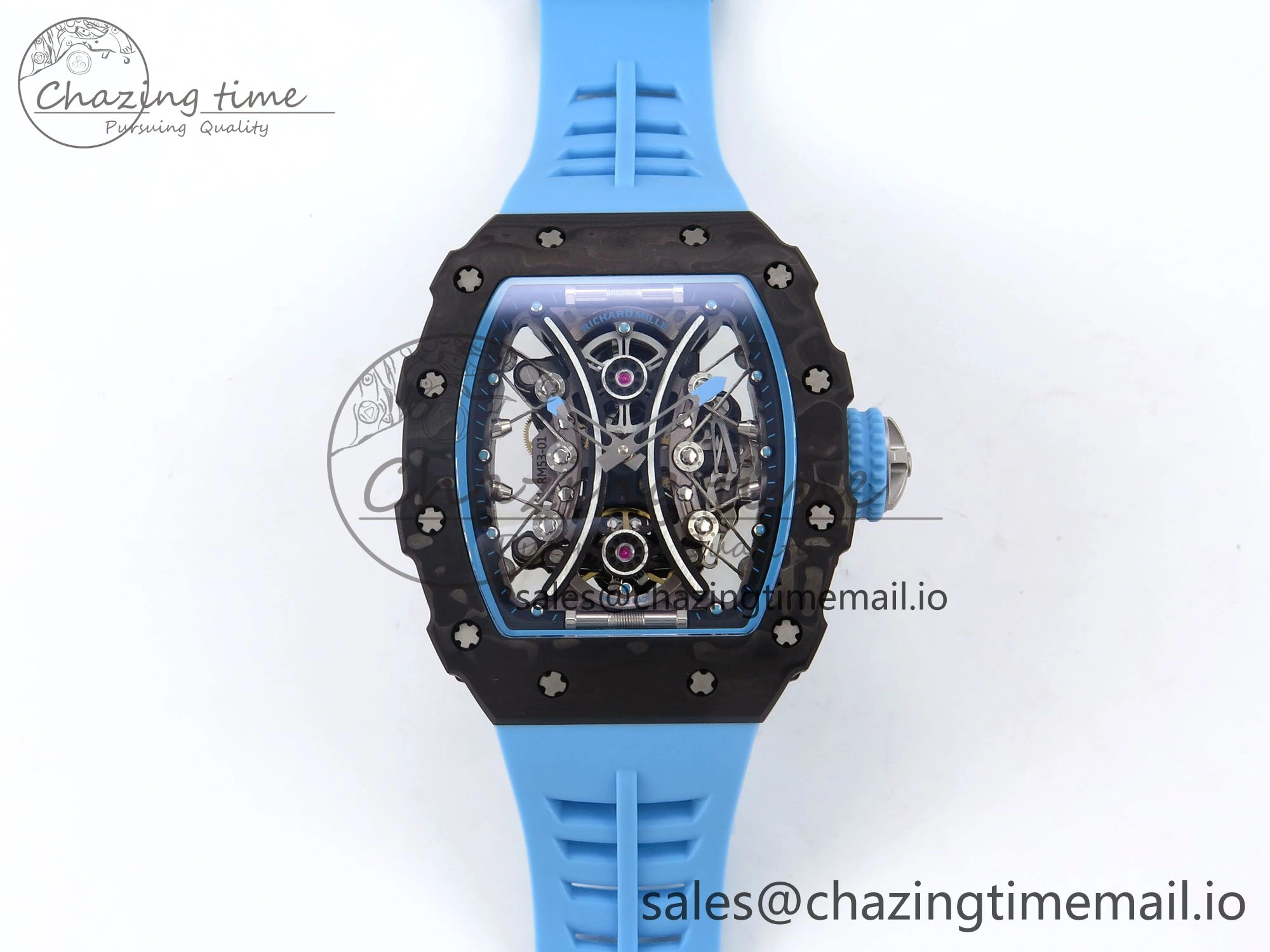RM053-01 Real Forge Carbon JBF Best Edition Skeleton Dial on Blue Rubber Strap Asian Movement