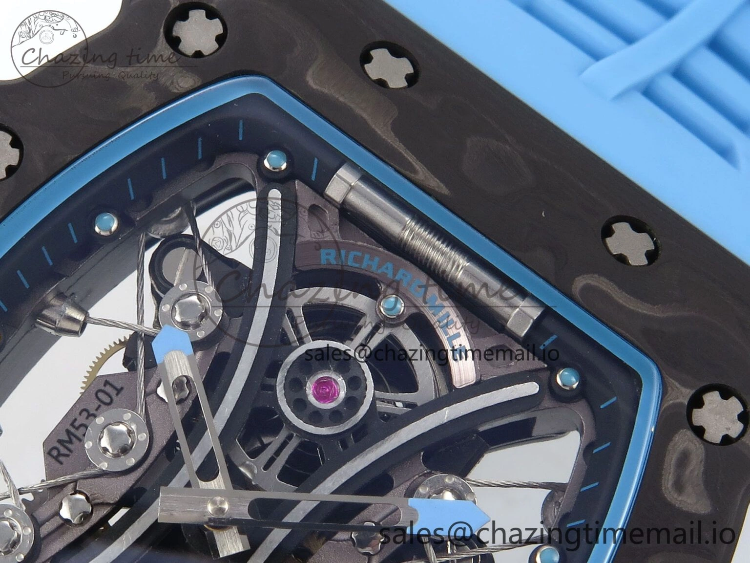 RM053-01 Real Forge Carbon JBF Best Edition Skeleton Dial on Blue Rubber Strap Asian Movement