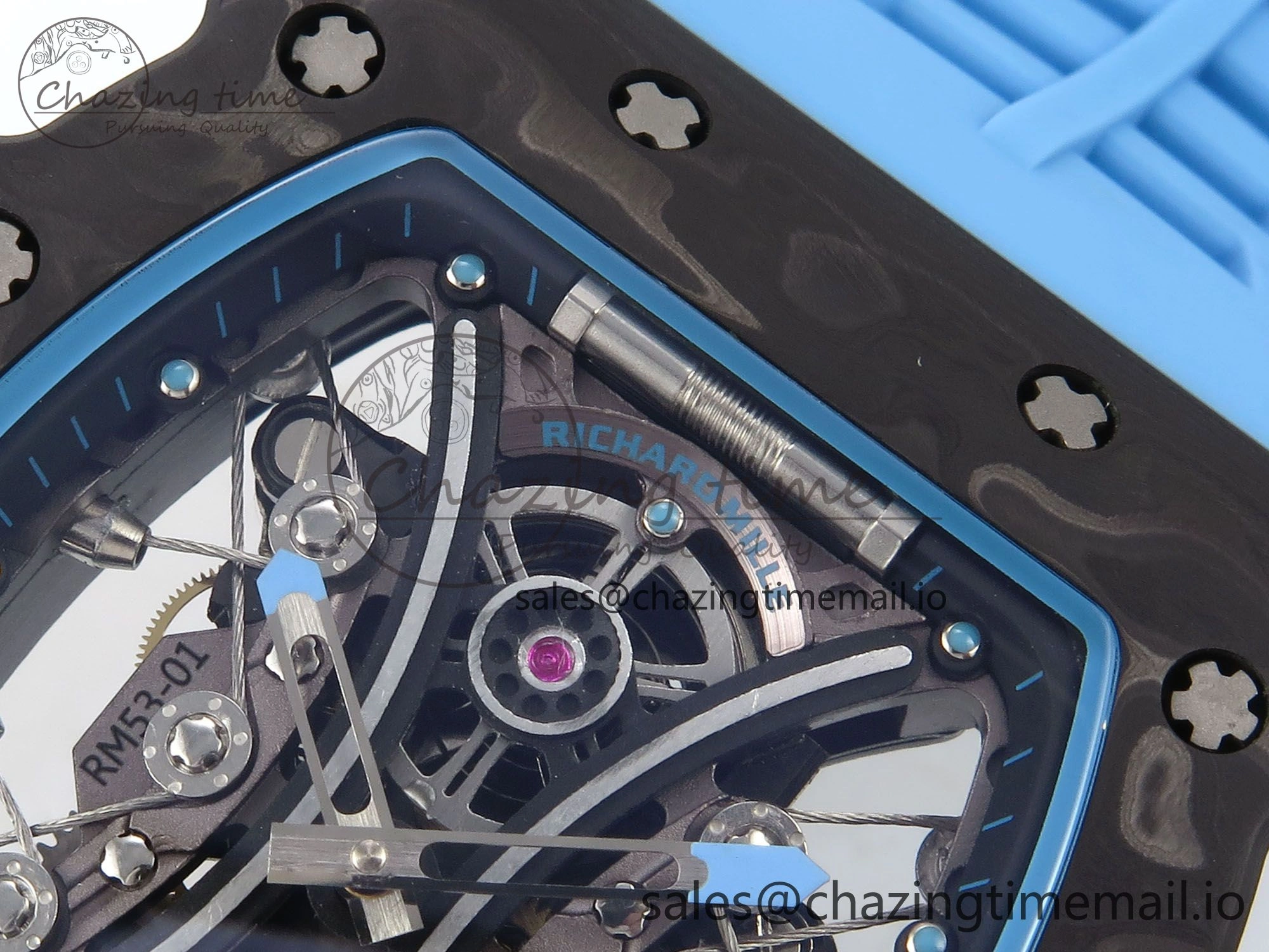 RM053-01 Real Forge Carbon JBF Best Edition Skeleton Dial on Blue Rubber Strap Asian Movement