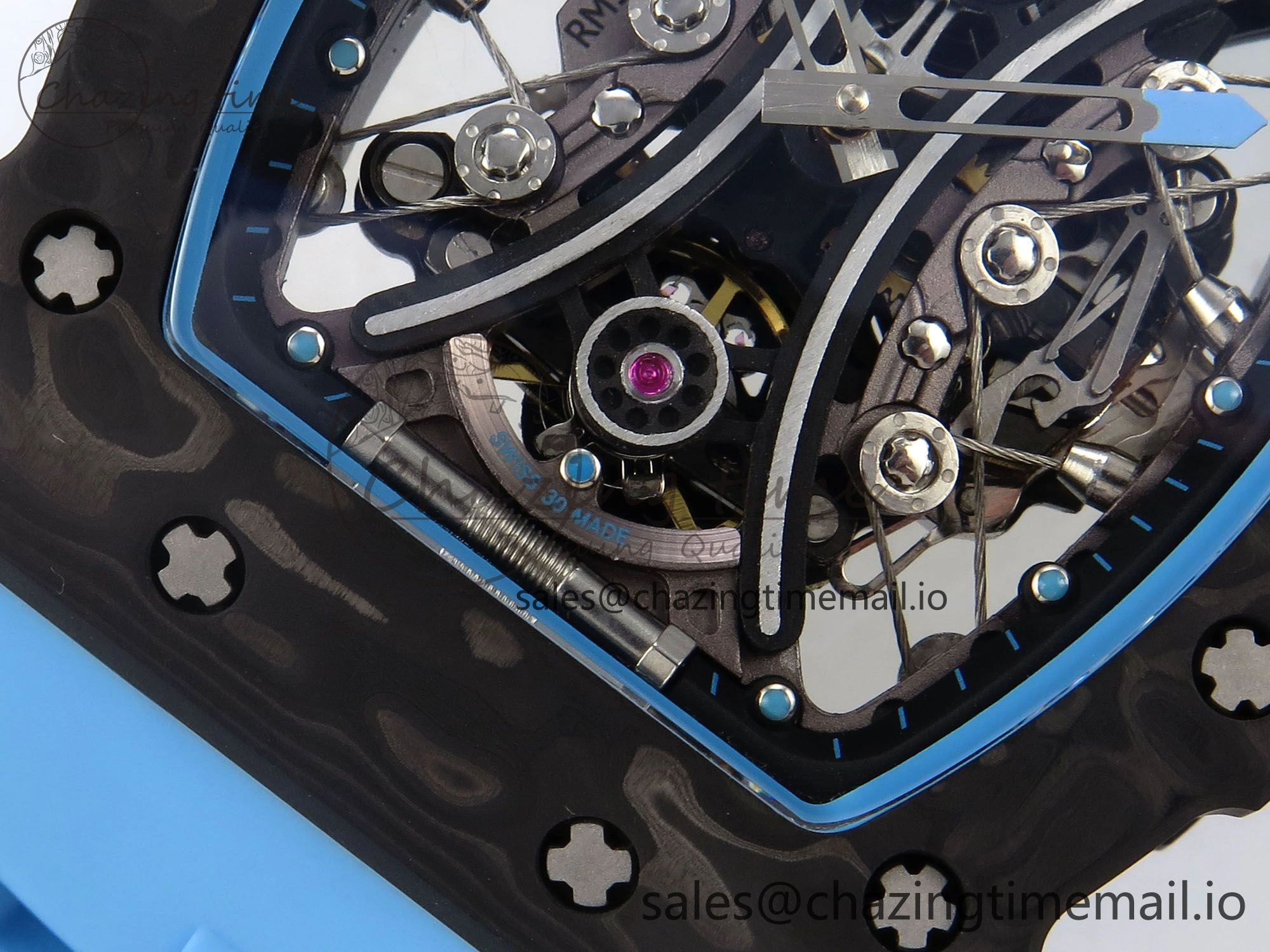 RM053-01 Real Forge Carbon JBF Best Edition Skeleton Dial on Blue Rubber Strap Asian Movement