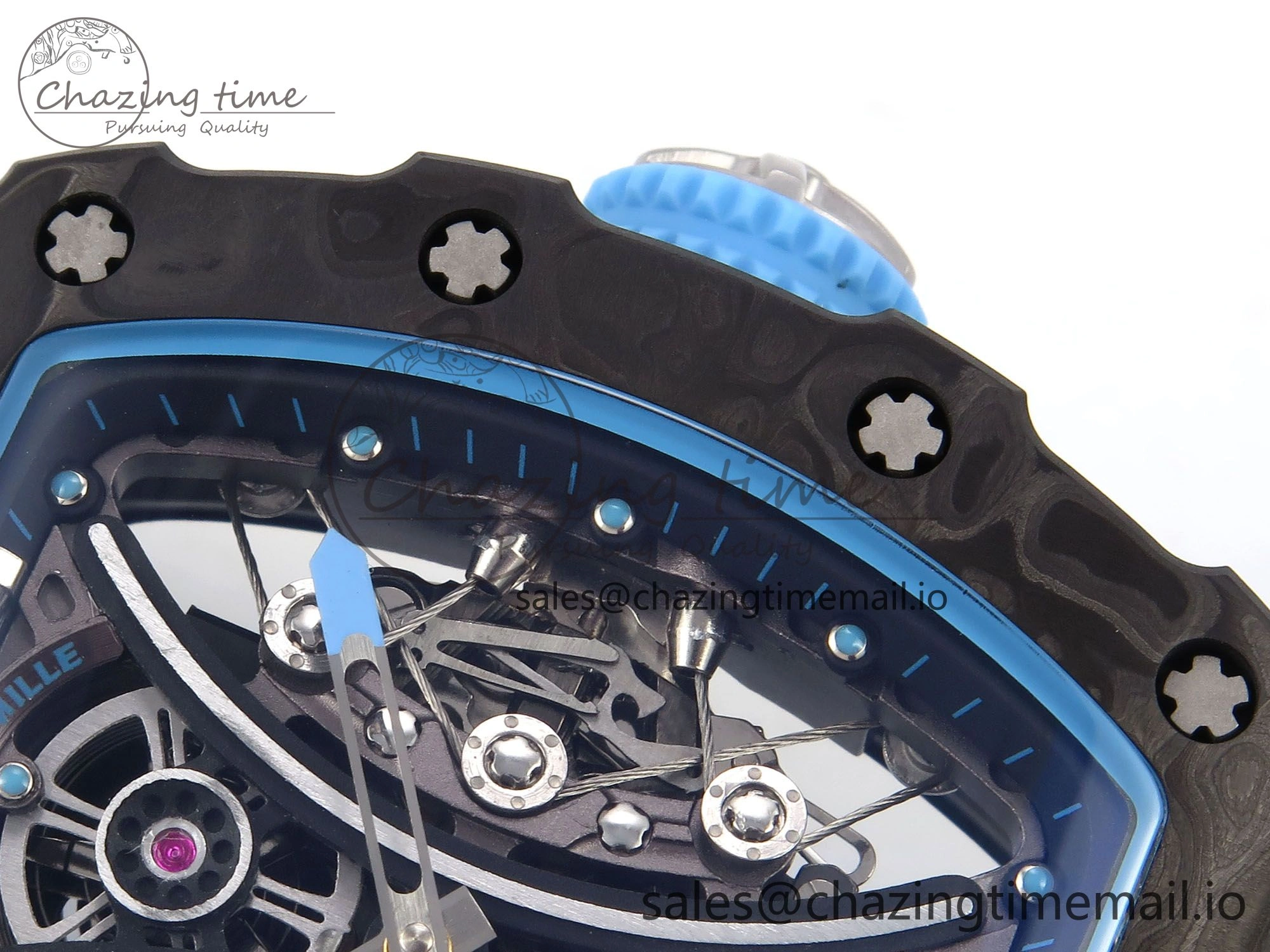 RM053-01 Real Forge Carbon JBF Best Edition Skeleton Dial on Blue Rubber Strap Asian Movement