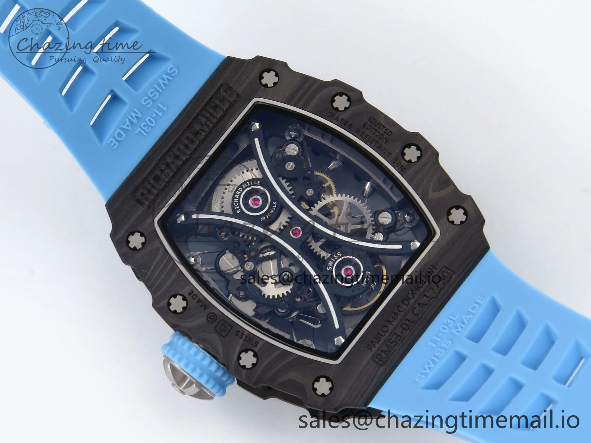 RM053-01 Real Forge Carbon JBF Best Edition Skeleton Dial on Blue Rubber Strap Asian Movement