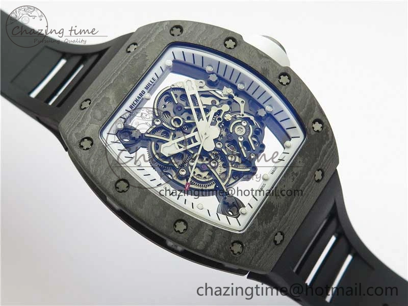 RM055-02 Real NTPT ZF 1:1 Best Edition Skeleton White Dial on Black Rubber Strap NH05A V3