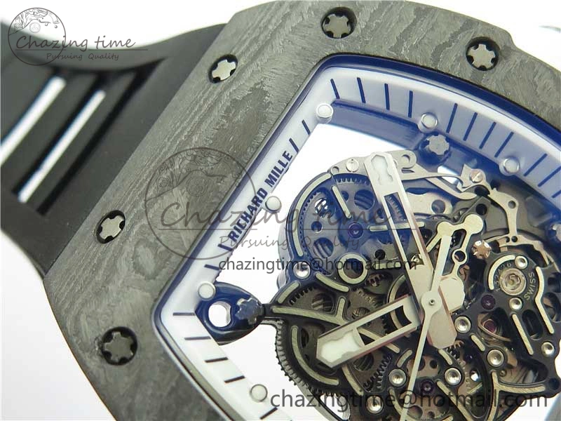 RM055-02 Real NTPT ZF 1:1 Best Edition Skeleton White Dial on Black Rubber Strap NH05A V3