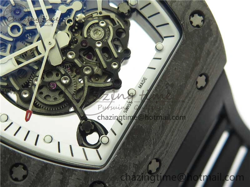 RM055-02 Real NTPT ZF 1:1 Best Edition Skeleton White Dial on Black Rubber Strap NH05A V3