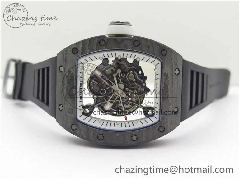 RM055-02 Real NTPT ZF 1:1 Best Edition Skeleton White Dial on Black Rubber Strap NH05A V3