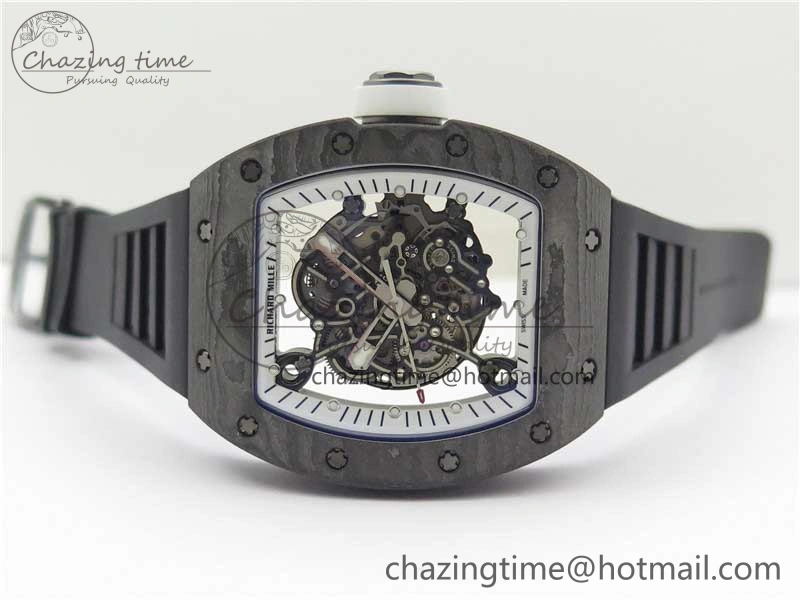 RM055-02 Real NTPT ZF 1:1 Best Edition Skeleton White Dial on Black Rubber Strap NH05A V3