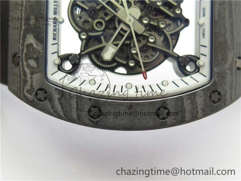 RM055-02 Real NTPT ZF 1:1 Best Edition Skeleton White Dial on Black Rubber Strap NH05A V3