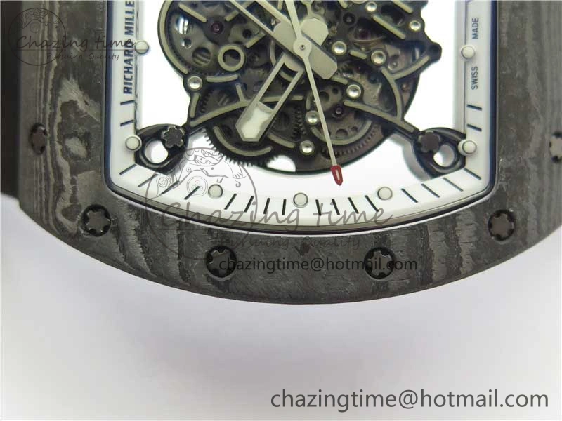 RM055-02 Real NTPT ZF 1:1 Best Edition Skeleton White Dial on Black Rubber Strap NH05A V3