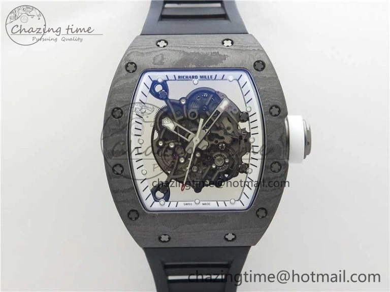 RM055-02 Real NTPT ZF 1:1 Best Edition Skeleton White Dial on Black Rubber Strap NH05A V3