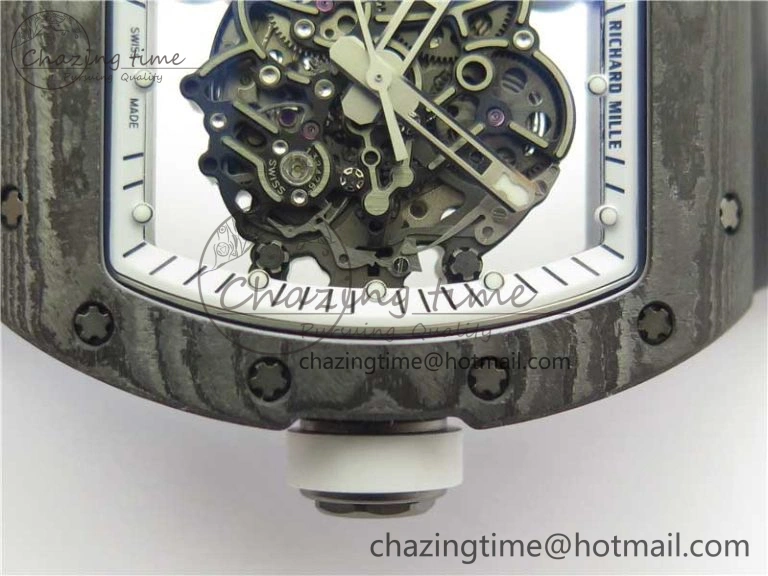 RM055-02 Real NTPT ZF 1:1 Best Edition Skeleton White Dial on Black Rubber Strap NH05A V3