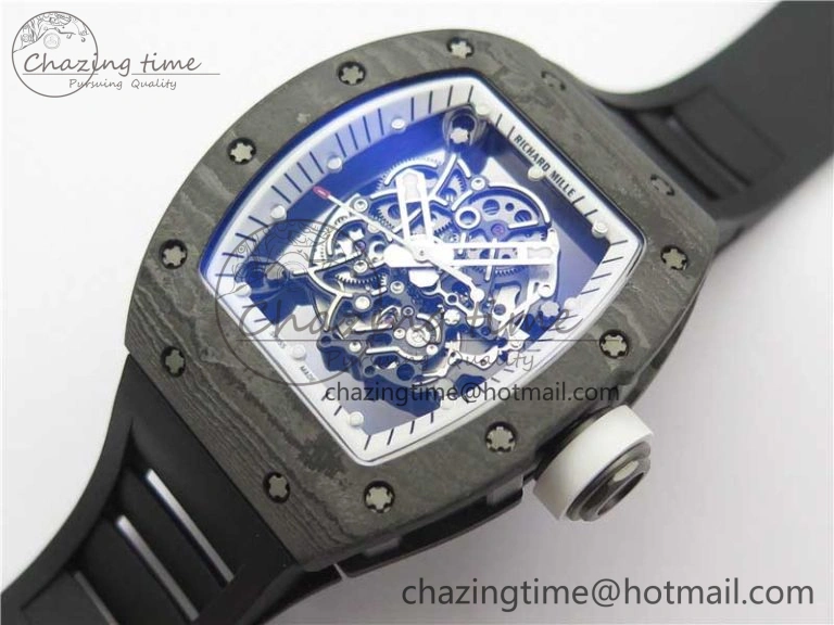 RM055-02 Real NTPT ZF 1:1 Best Edition Skeleton White Dial on Black Rubber Strap NH05A V3