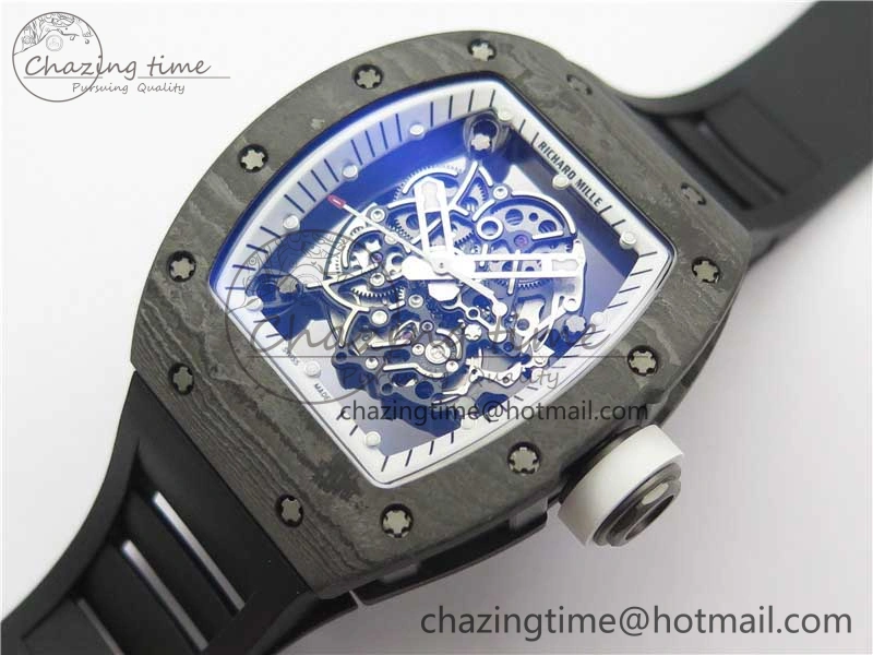 RM055-02 Real NTPT ZF 1:1 Best Edition Skeleton White Dial on Black Rubber Strap NH05A V3