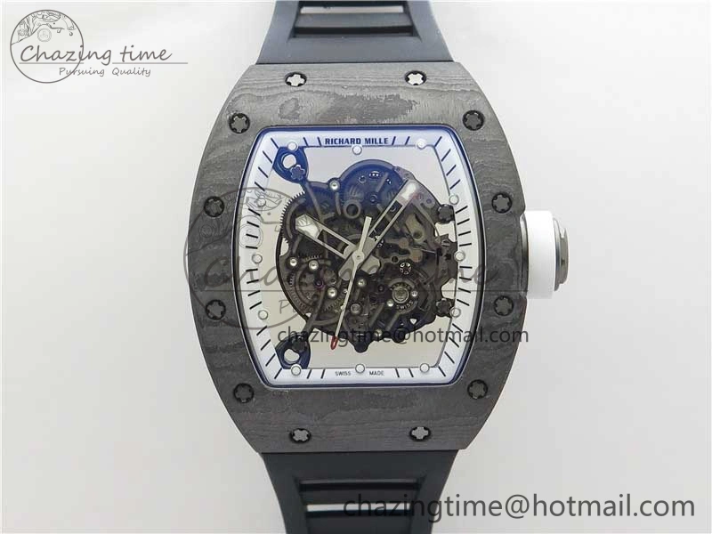 RM055-02 Real NTPT ZF 1:1 Best Edition Skeleton White Dial on Black Rubber Strap NH05A V3