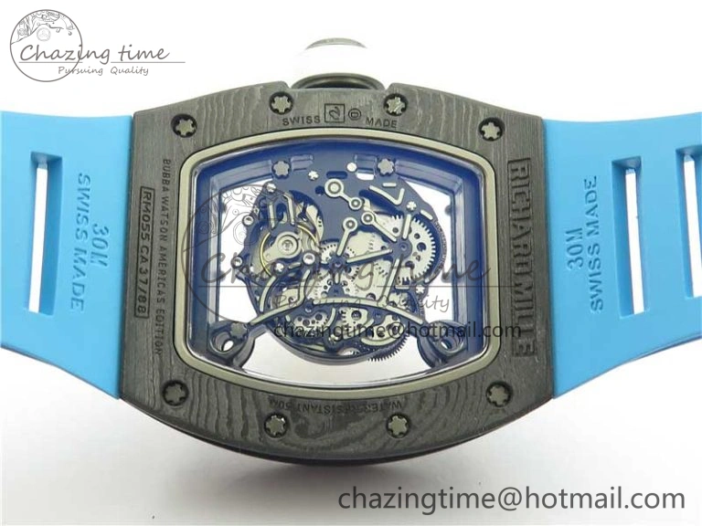 RM055-02 Real NTPT ZF 1:1 Best Edition Skeleton White Dial on Blue Rubber Strap NH05A V3