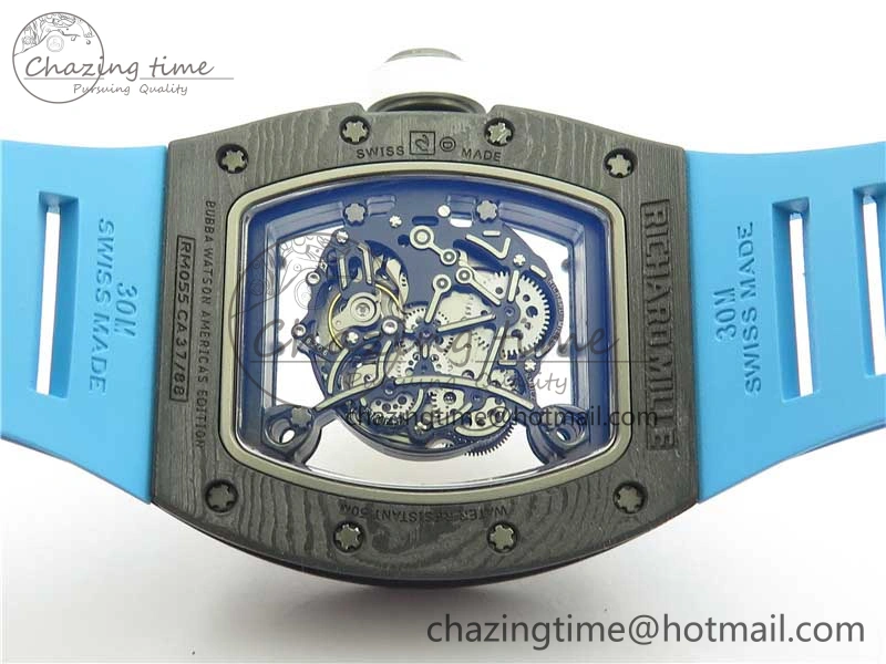 RM055-02 Real NTPT ZF 1:1 Best Edition Skeleton White Dial on Blue Rubber Strap NH05A V3