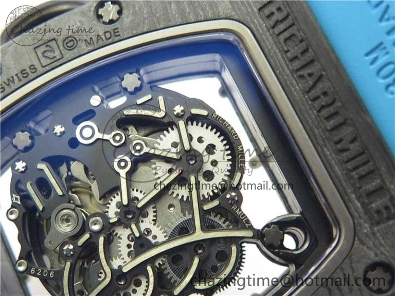 RM055-02 Real NTPT ZF 1:1 Best Edition Skeleton White Dial on Blue Rubber Strap NH05A V3