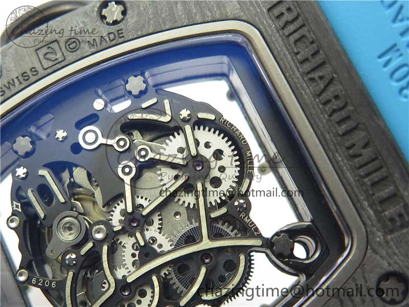RM055-02 Real NTPT ZF 1:1 Best Edition Skeleton White Dial on Blue Rubber Strap NH05A V3