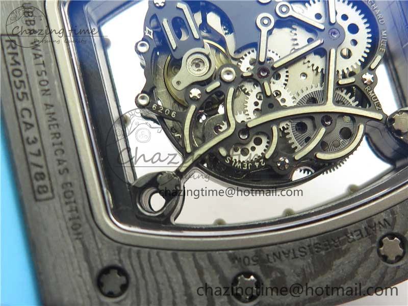 RM055-02 Real NTPT ZF 1:1 Best Edition Skeleton White Dial on Blue Rubber Strap NH05A V3