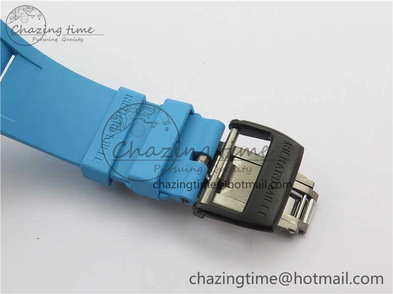 RM055-02 Real NTPT ZF 1:1 Best Edition Skeleton White Dial on Blue Rubber Strap NH05A V3