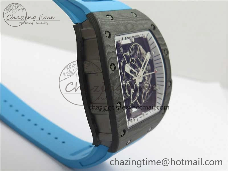 RM055-02 Real NTPT ZF 1:1 Best Edition Skeleton White Dial on Blue Rubber Strap NH05A V3