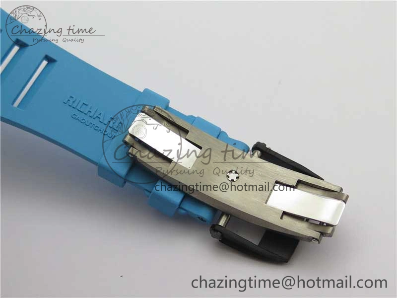 RM055-02 Real NTPT ZF 1:1 Best Edition Skeleton White Dial on Blue Rubber Strap NH05A V3