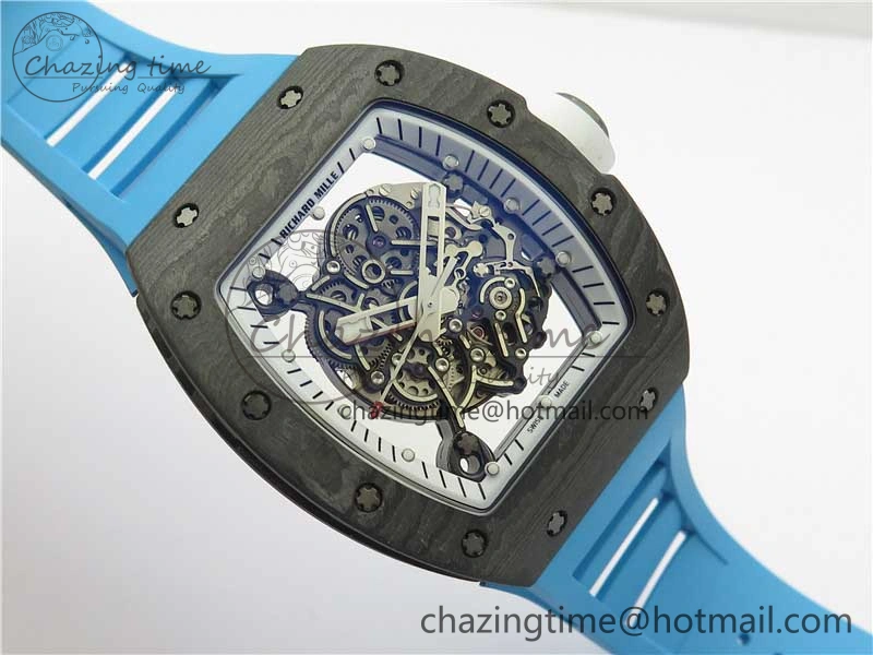 RM055-02 Real NTPT ZF 1:1 Best Edition Skeleton White Dial on Blue Rubber Strap NH05A V3