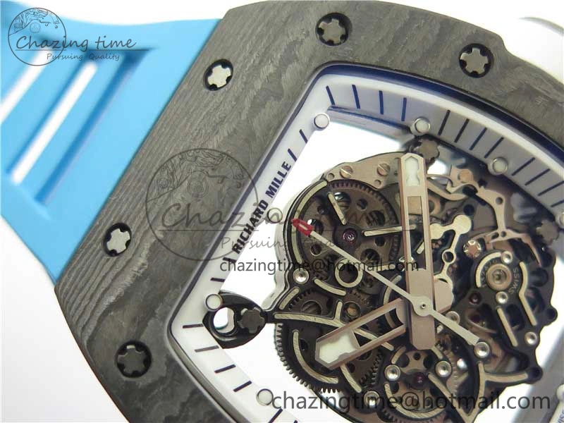 RM055-02 Real NTPT ZF 1:1 Best Edition Skeleton White Dial on Blue Rubber Strap NH05A V3