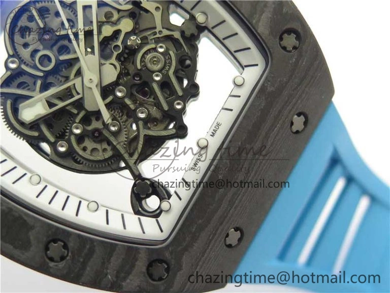 RM055-02 Real NTPT ZF 1:1 Best Edition Skeleton White Dial on Blue Rubber Strap NH05A V3