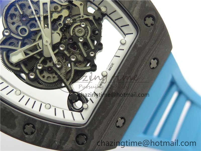 RM055-02 Real NTPT ZF 1:1 Best Edition Skeleton White Dial on Blue Rubber Strap NH05A V3