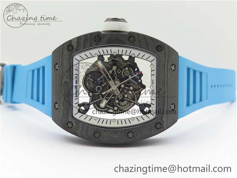 RM055-02 Real NTPT ZF 1:1 Best Edition Skeleton White Dial on Blue Rubber Strap NH05A V3