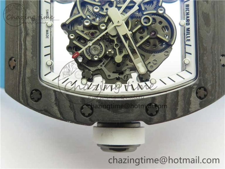 RM055-02 Real NTPT ZF 1:1 Best Edition Skeleton White Dial on Blue Rubber Strap NH05A V3