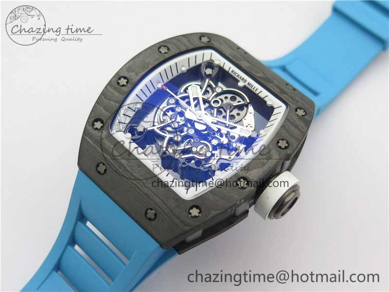 RM055-02 Real NTPT ZF 1:1 Best Edition Skeleton White Dial on Blue Rubber Strap NH05A V3