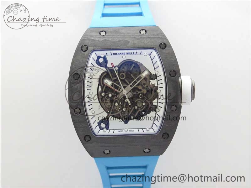 RM055-02 Real NTPT ZF 1:1 Best Edition Skeleton White Dial on Blue Rubber Strap NH05A V3