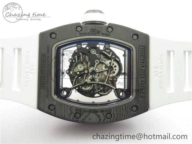 RM055-02 Real NTPT ZF 1:1 Best Edition Skeleton White Dial on White Rubber Strap NH05A V3