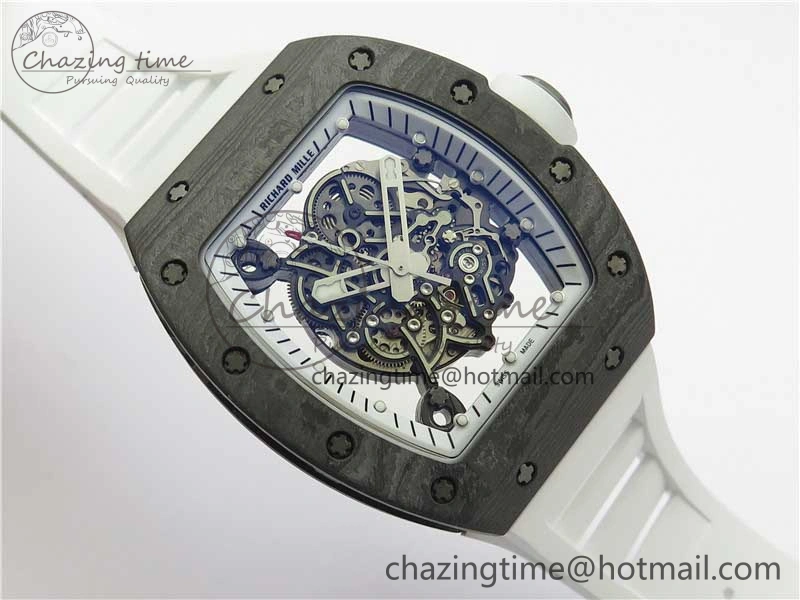 RM055-02 Real NTPT ZF 1:1 Best Edition Skeleton White Dial on White Rubber Strap NH05A V3