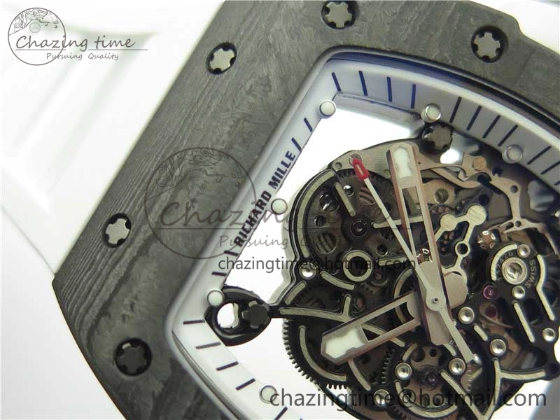 RM055-02 Real NTPT ZF 1:1 Best Edition Skeleton White Dial on White Rubber Strap NH05A V3