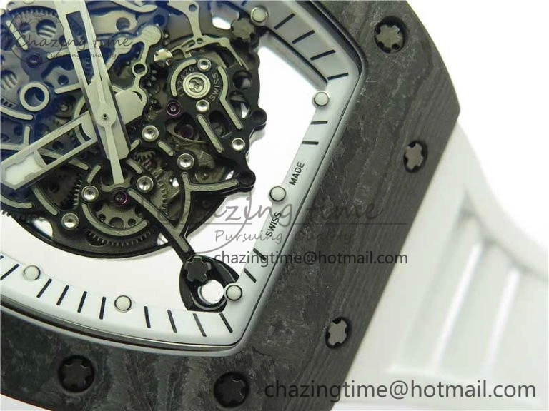 RM055-02 Real NTPT ZF 1:1 Best Edition Skeleton White Dial on White Rubber Strap NH05A V3