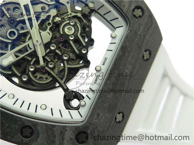 RM055-02 Real NTPT ZF 1:1 Best Edition Skeleton White Dial on White Rubber Strap NH05A V3