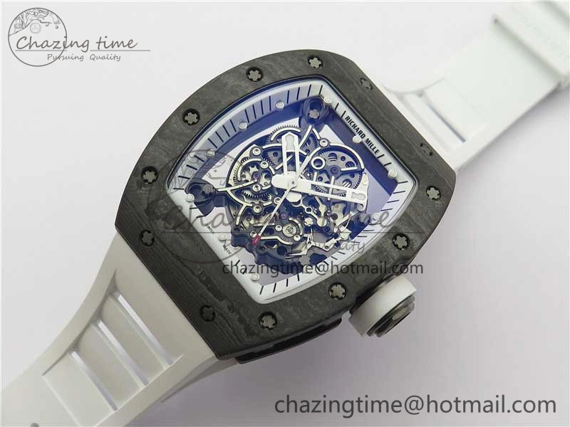 RM055-02 Real NTPT ZF 1:1 Best Edition Skeleton White Dial on White Rubber Strap NH05A V3