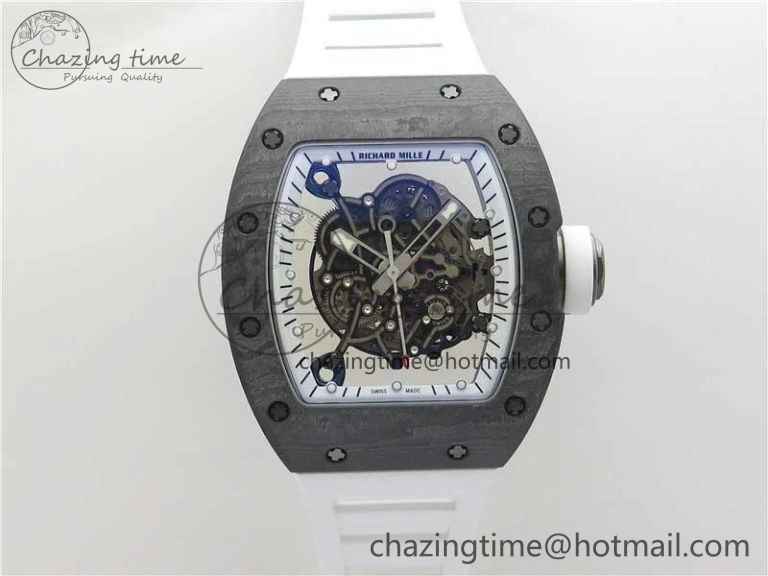 RM055-02 Real NTPT ZF 1:1 Best Edition Skeleton White Dial on White Rubber Strap NH05A V3