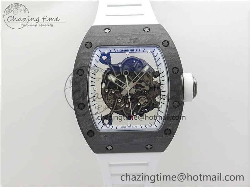 RM055-02 Real NTPT ZF 1:1 Best Edition Skeleton White Dial on White Rubber Strap NH05A V3