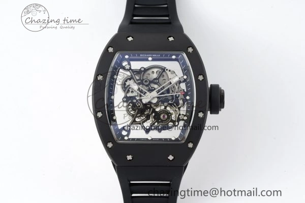 RM055 Black Ceramic BBR Best Edition Skeleton Dial on Black Rubber Strap Clone RMUL2