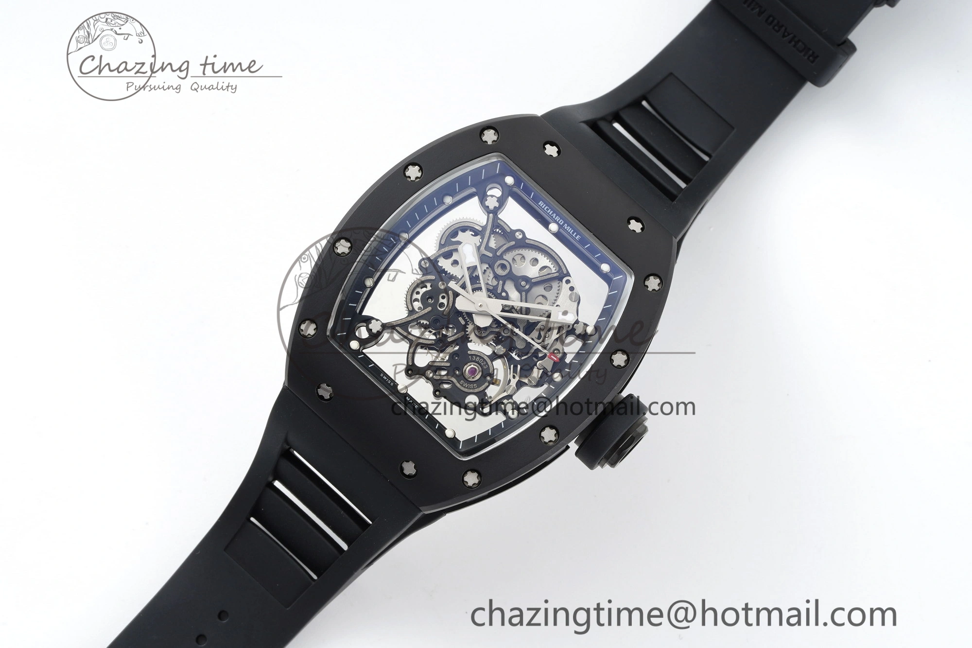 RM055 Black Ceramic BBR Best Edition Skeleton Dial on Black Rubber Strap Clone RMUL2