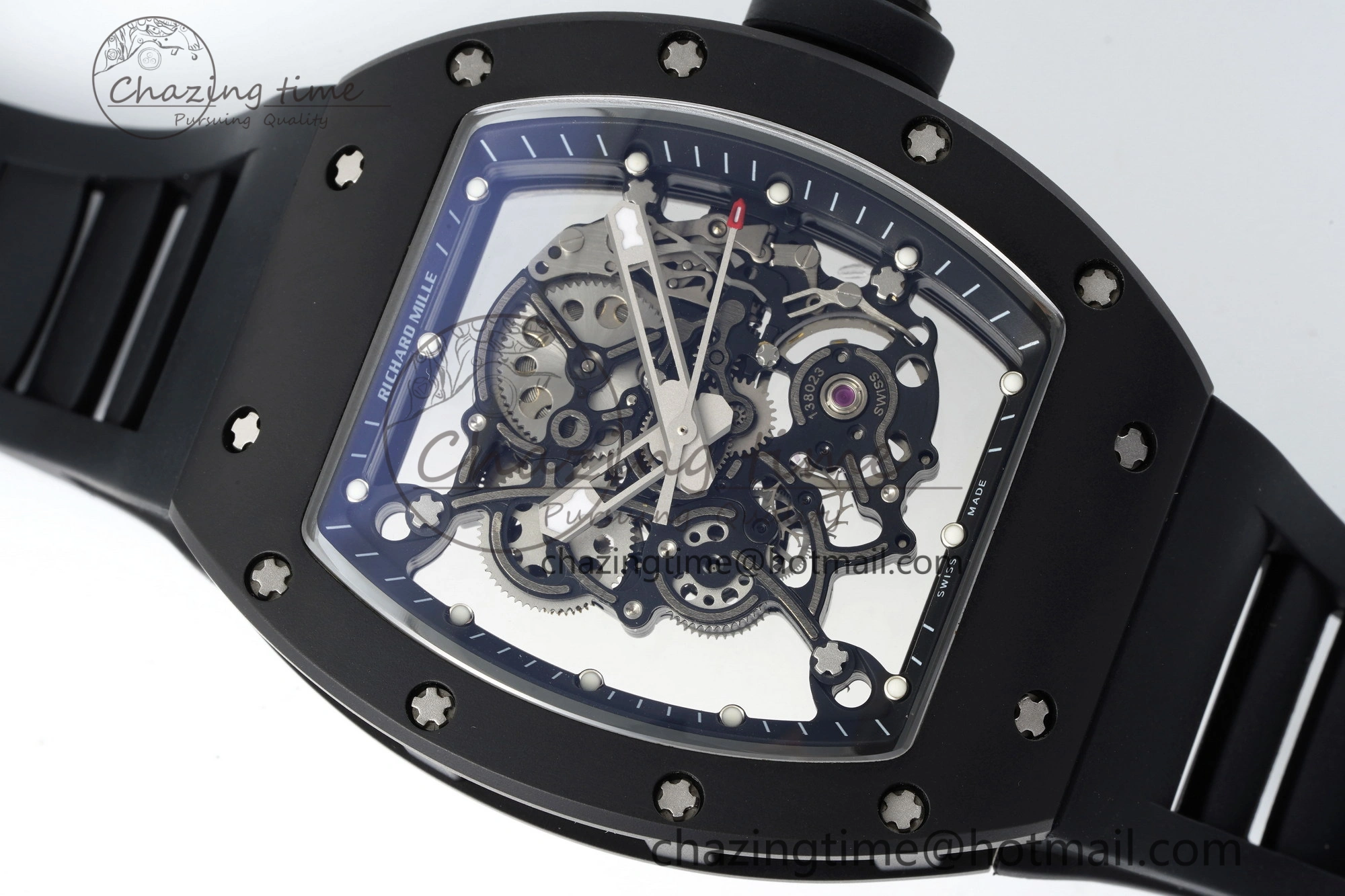 RM055 Black Ceramic BBR Best Edition Skeleton Dial on Black Rubber Strap Clone RMUL2