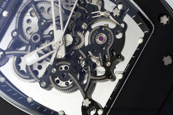 RM055 Black Ceramic BBR Best Edition Skeleton Dial on Black Rubber Strap Clone RMUL2