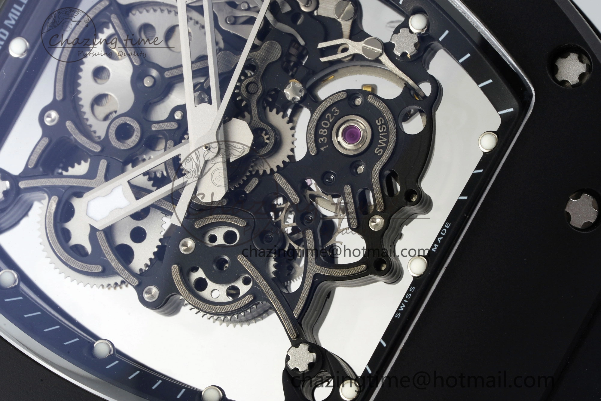 RM055 Black Ceramic BBR Best Edition Skeleton Dial on Black Rubber Strap Clone RMUL2