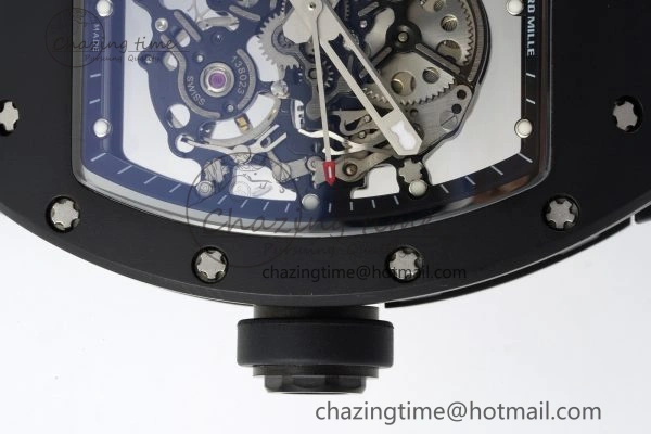RM055 Black Ceramic BBR Best Edition Skeleton Dial on Black Rubber Strap Clone RMUL2